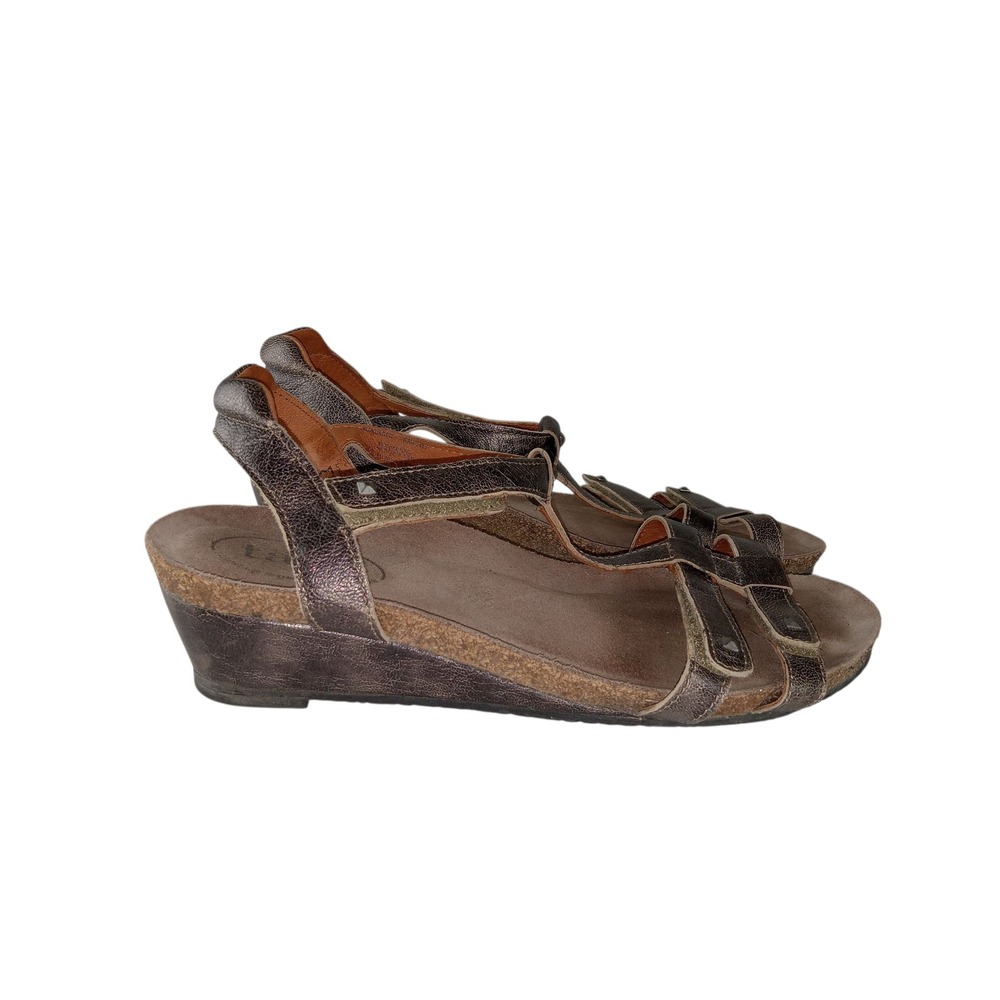 Taos Womens Sandals Gray Wanderer Slingback Leather Hook And Loop Wedge Size 39